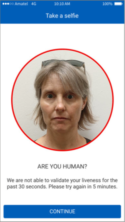 Photo of the user, with text asking if they are human.